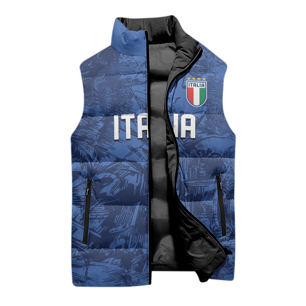 Custom Italy Football Sleeveless Puffer Jacket Gli Azzurri Renaissance Art Blue Version