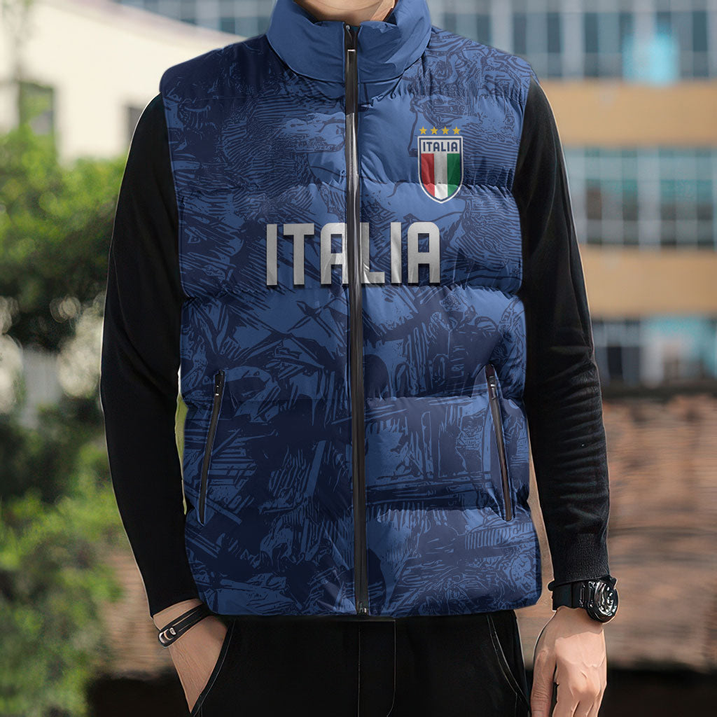 Custom Italy Football Sleeveless Puffer Jacket Gli Azzurri Renaissance Art Blue Version