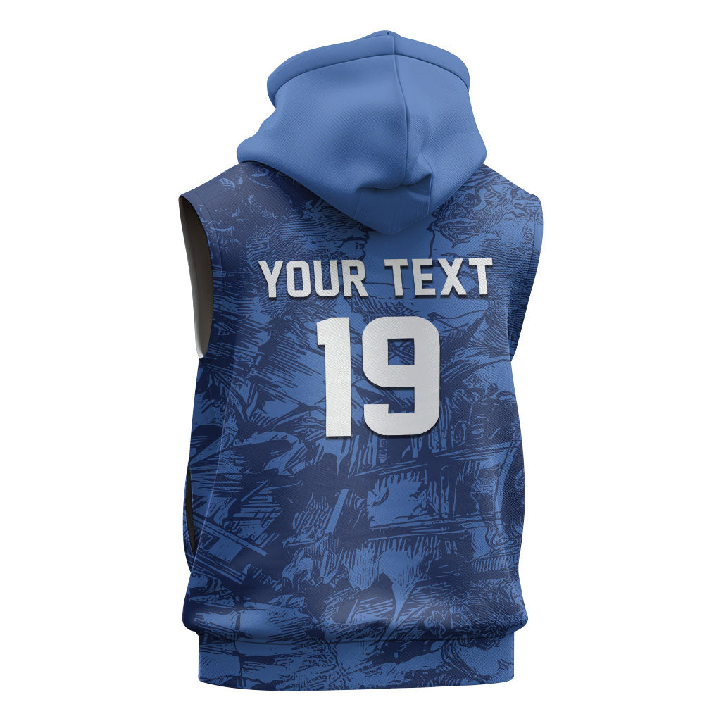 Custom Italy Football Sleeveless Zip Hoodie Gli Azzurri Renaissance Art Blue Version