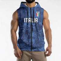 Custom Italy Football Sleeveless Zip Hoodie Gli Azzurri Renaissance Art Blue Version
