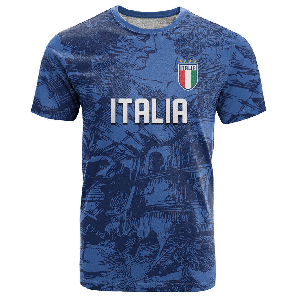 Custom Italy Football T Shirt Gli Azzurri Renaissance Art Blue Version