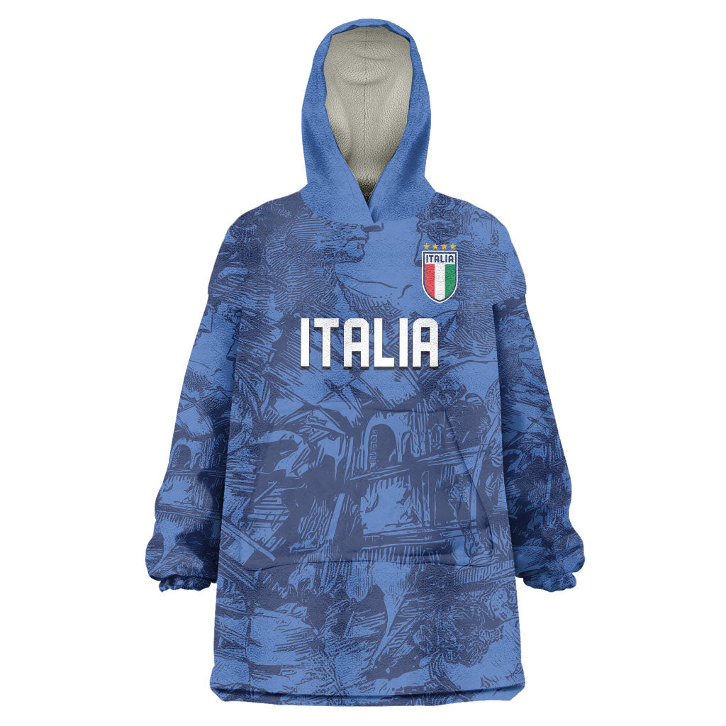 Custom Italy Football Wearable Blanket Hoodie Gli Azzurri Renaissance Art Blue Version