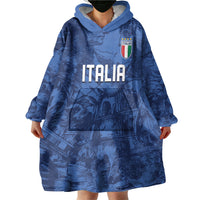 Custom Italy Football Wearable Blanket Hoodie Gli Azzurri Renaissance Art Blue Version
