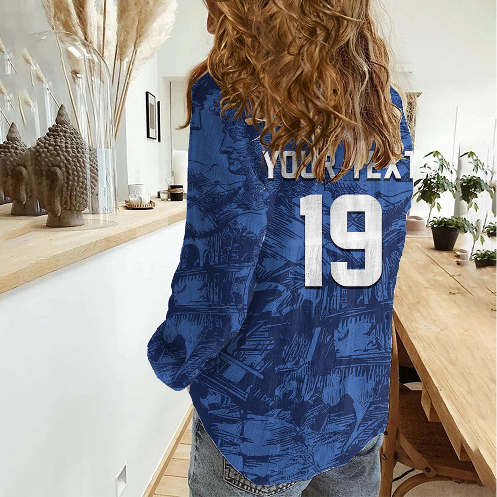 Custom Italy Football Women Casual Shirt Gli Azzurri Renaissance Art Blue Version