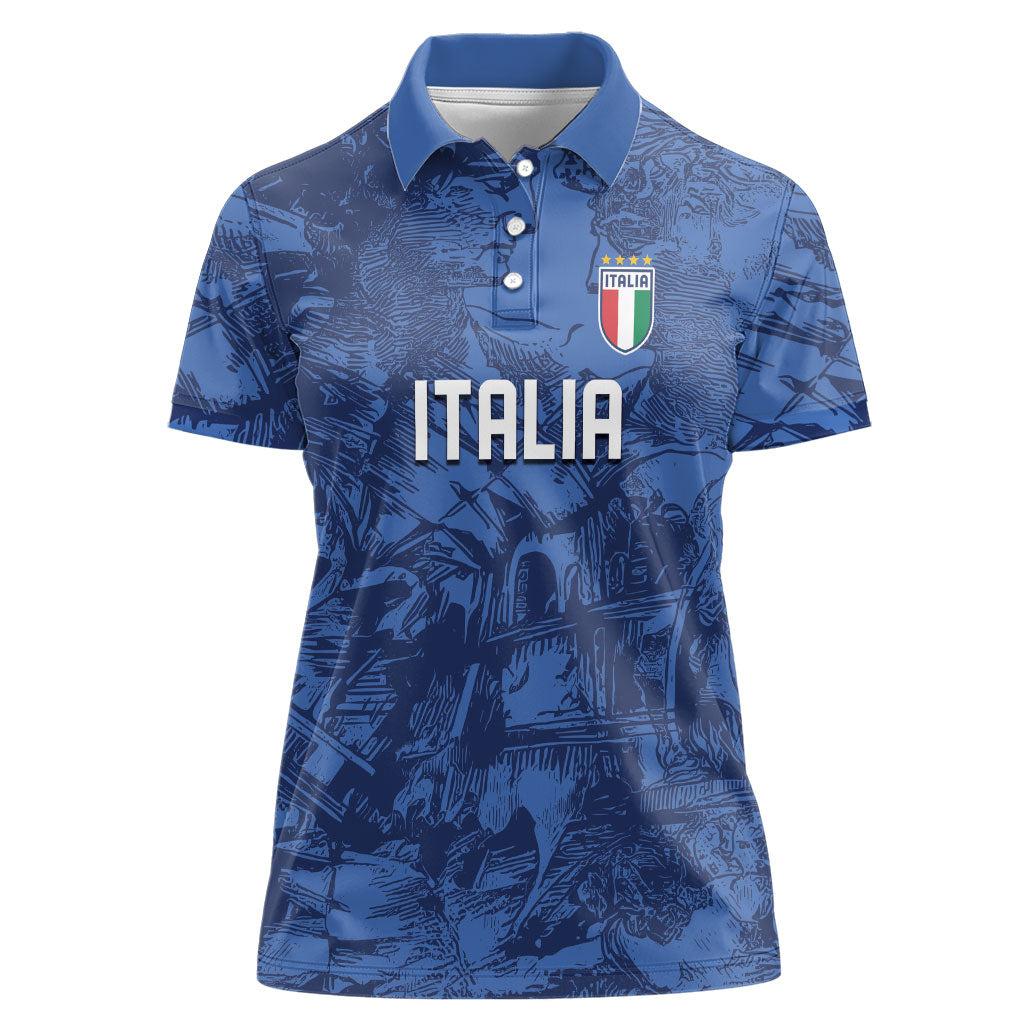 Custom Italy Football Women Polo Shirt Gli Azzurri Renaissance Art Blue Version
