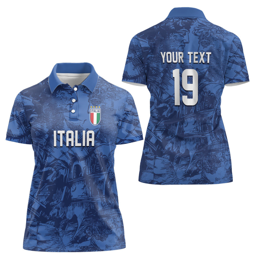 Custom Italy Football Women Polo Shirt Gli Azzurri Renaissance Art Blue Version