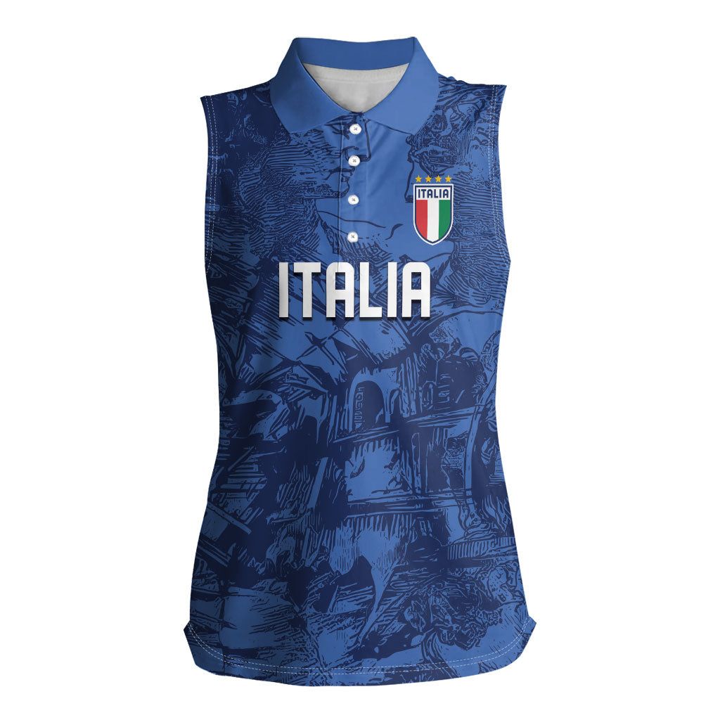 Custom Italy Football Women Sleeveless Polo Shirt Gli Azzurri Renaissance Art Blue Version