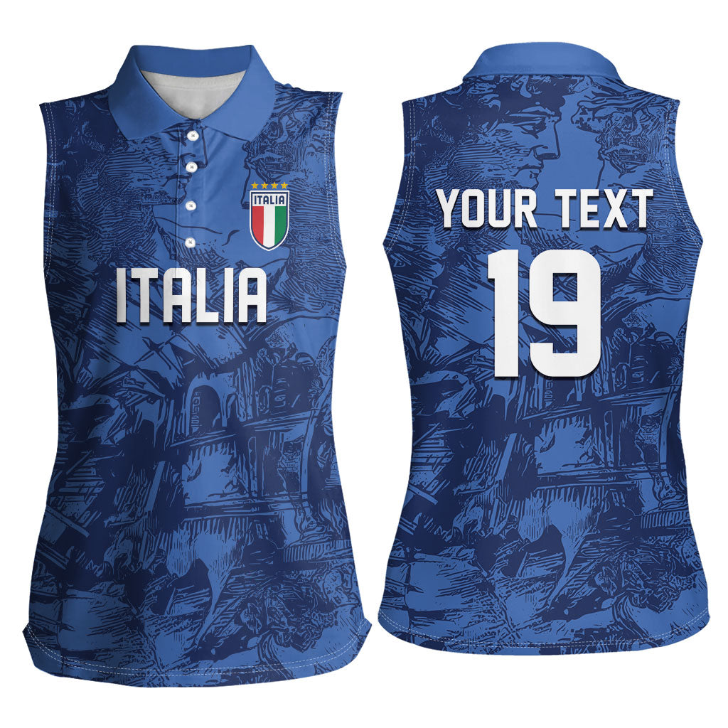 Custom Italy Football Women Sleeveless Polo Shirt Gli Azzurri Renaissance Art Blue Version