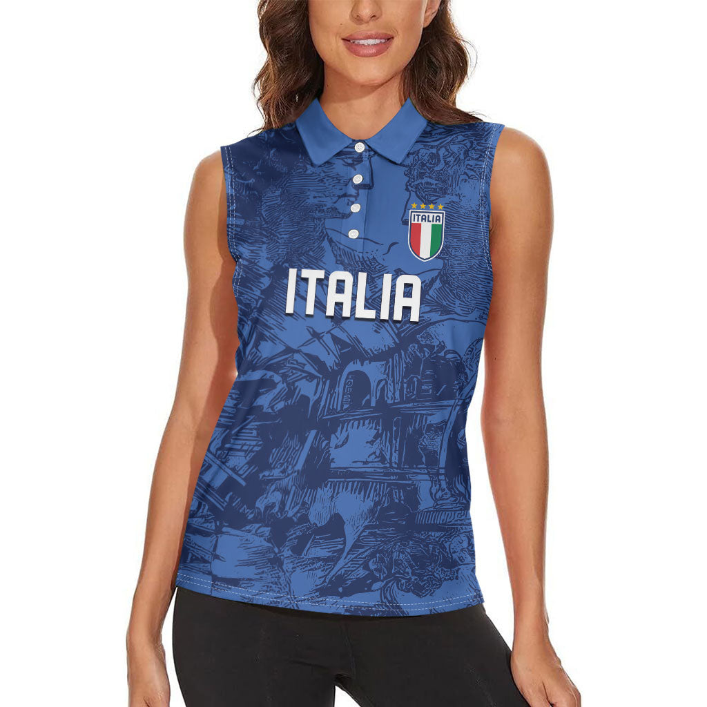 Custom Italy Football Women Sleeveless Polo Shirt Gli Azzurri Renaissance Art Blue Version