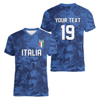 Custom Italy Football Women V-Neck T-Shirt Gli Azzurri Renaissance Art Blue Version