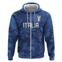 Custom Italy Football Zip Hoodie Gli Azzurri Renaissance Art Blue Version