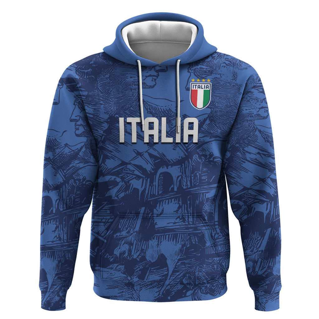 Custom Italy Football Zip Hoodie Gli Azzurri Renaissance Art Blue Version