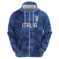Custom Italy Football Zip Hoodie Gli Azzurri Renaissance Art Blue Version