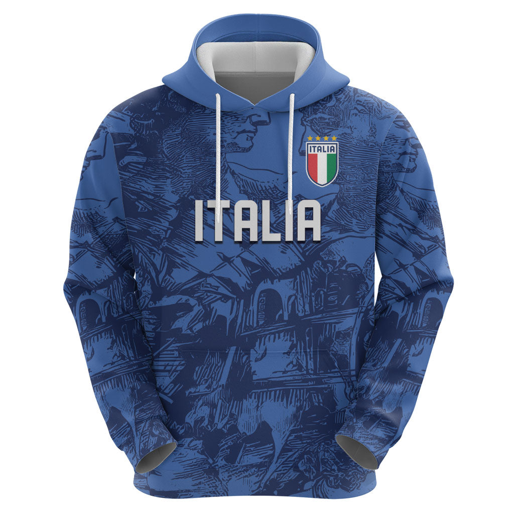 Custom Italy Football Zip Hoodie Gli Azzurri Renaissance Art Blue Version