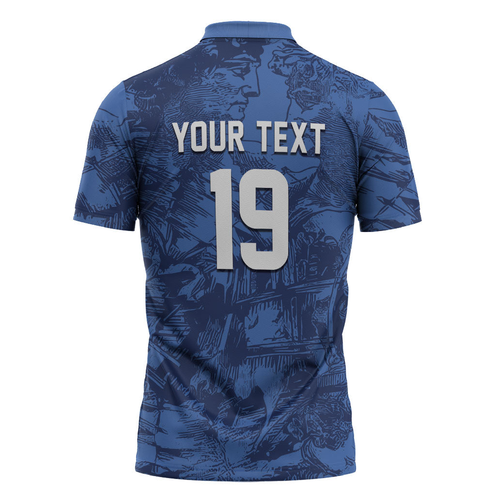 Custom Italy Football Zipper Polo Shirt Gli Azzurri Renaissance Art Blue Version