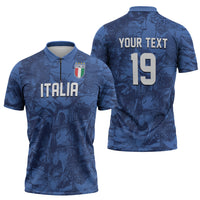Custom Italy Football Zipper Polo Shirt Gli Azzurri Renaissance Art Blue Version