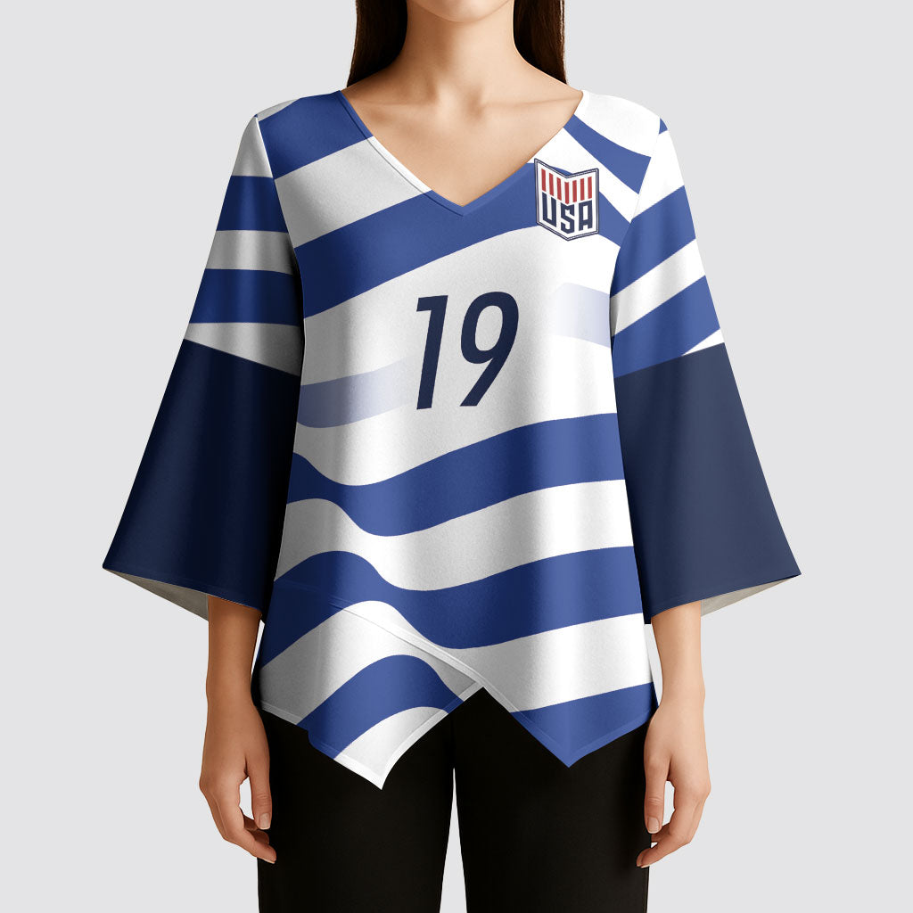 Custom World Football 2026 USA Kimono Sleeve Blouse Stars Stripes Football Supporter