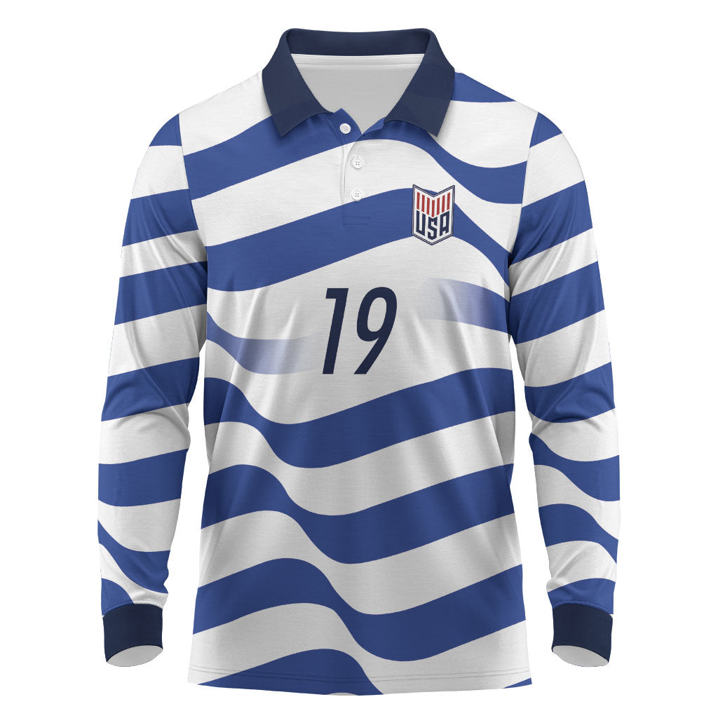 Custom World Football 2026 USA Long Sleeve Polo Shirt Stars Stripes Football Supporter