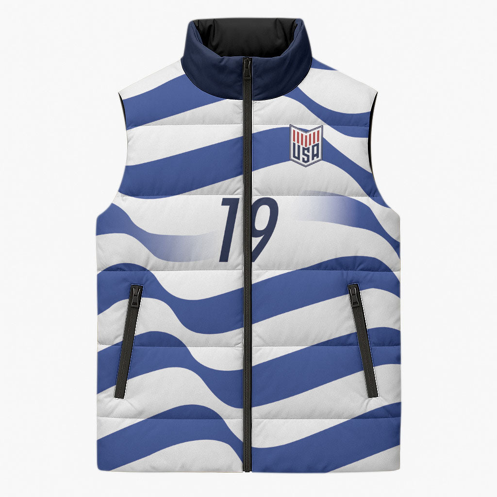 Custom World Football 2026 USA Sleeveless Puffer Jacket Stars Stripes Football Supporter
