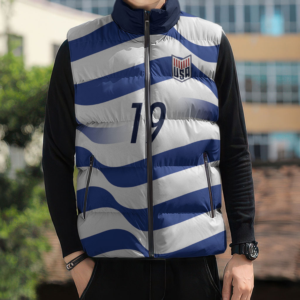 Custom World Football 2026 USA Sleeveless Puffer Jacket Stars Stripes Football Supporter