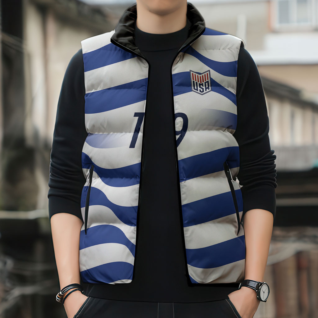 Custom World Football 2026 USA Sleeveless Puffer Jacket Stars Stripes Football Supporter
