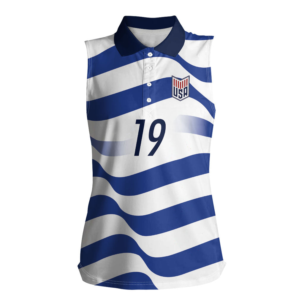 Custom World Football 2026 USA Women Sleeveless Polo Shirt Stars Stripes Football Supporter