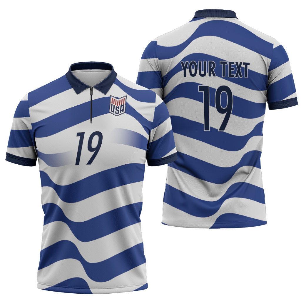 Custom World Football 2026 USA Zipper Polo Shirt Stars Stripes Football Supporter