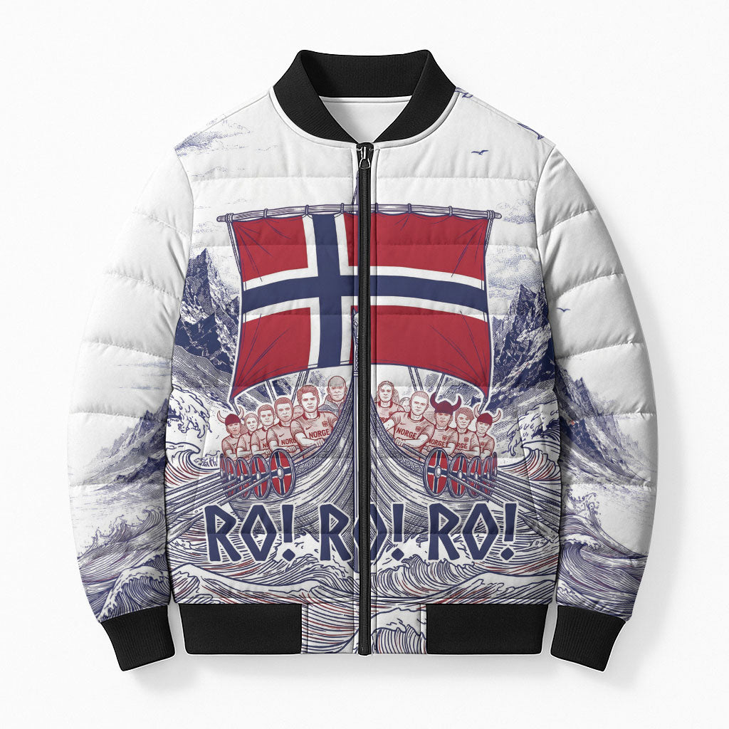 Custom Norway Football Bomber Puffer Jacket Ro Ro Ro Viking Glory