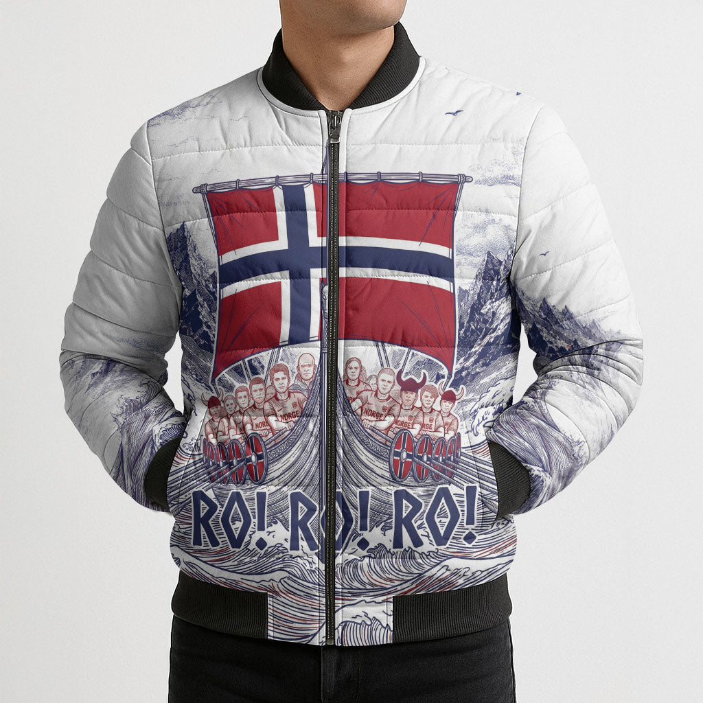Custom Norway Football Bomber Puffer Jacket Ro Ro Ro Viking Glory