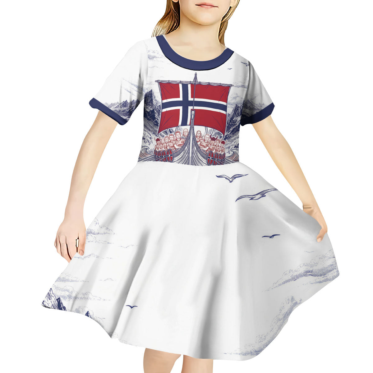 Custom Norway Football Kid Short Sleeve Dress Ro Ro Ro Viking Glory