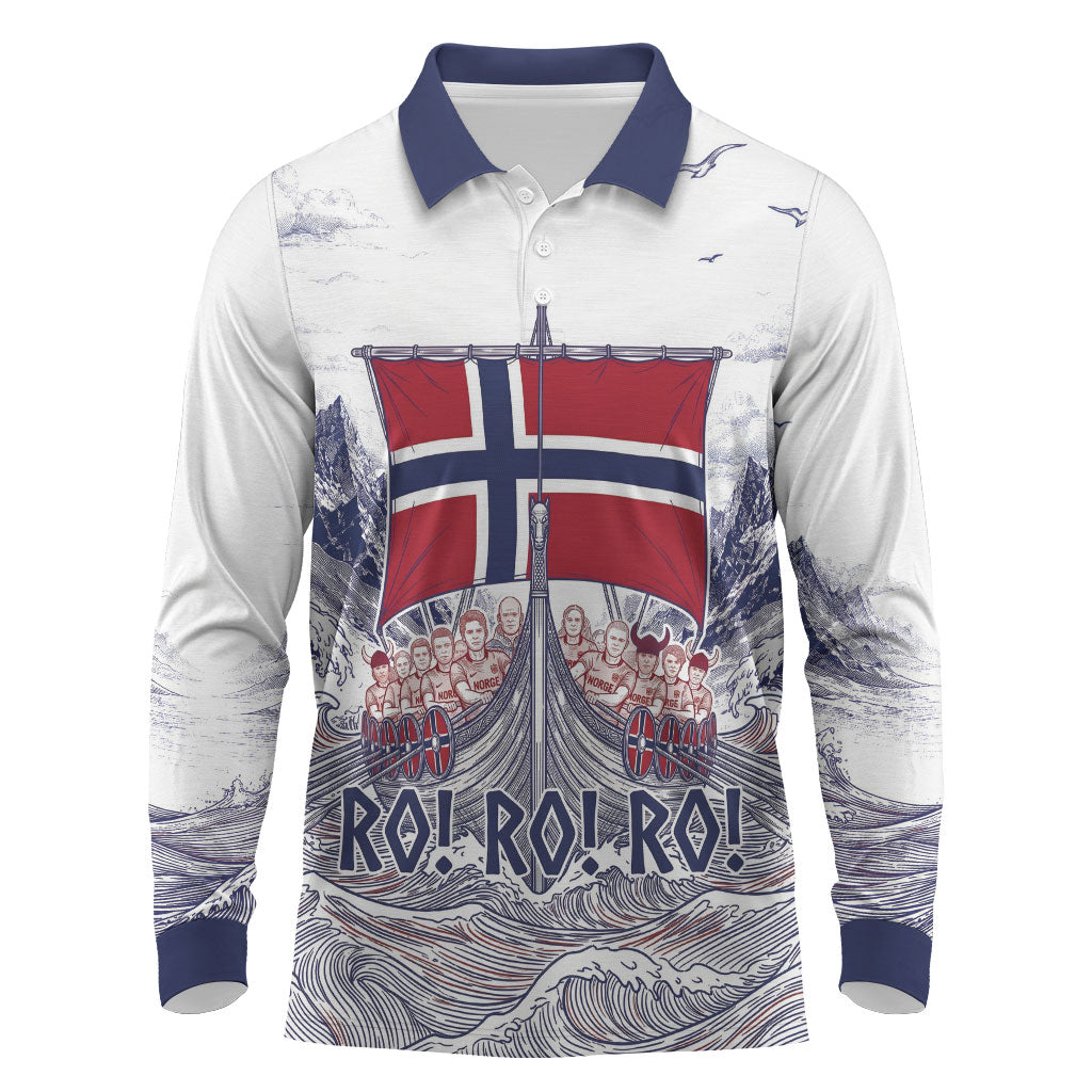 Custom Norway Football Long Sleeve Polo Shirt Ro Ro Ro Viking Glory