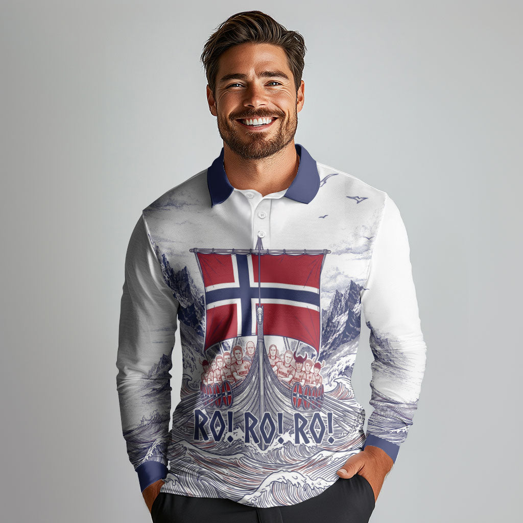 Custom Norway Football Long Sleeve Polo Shirt Ro Ro Ro Viking Glory