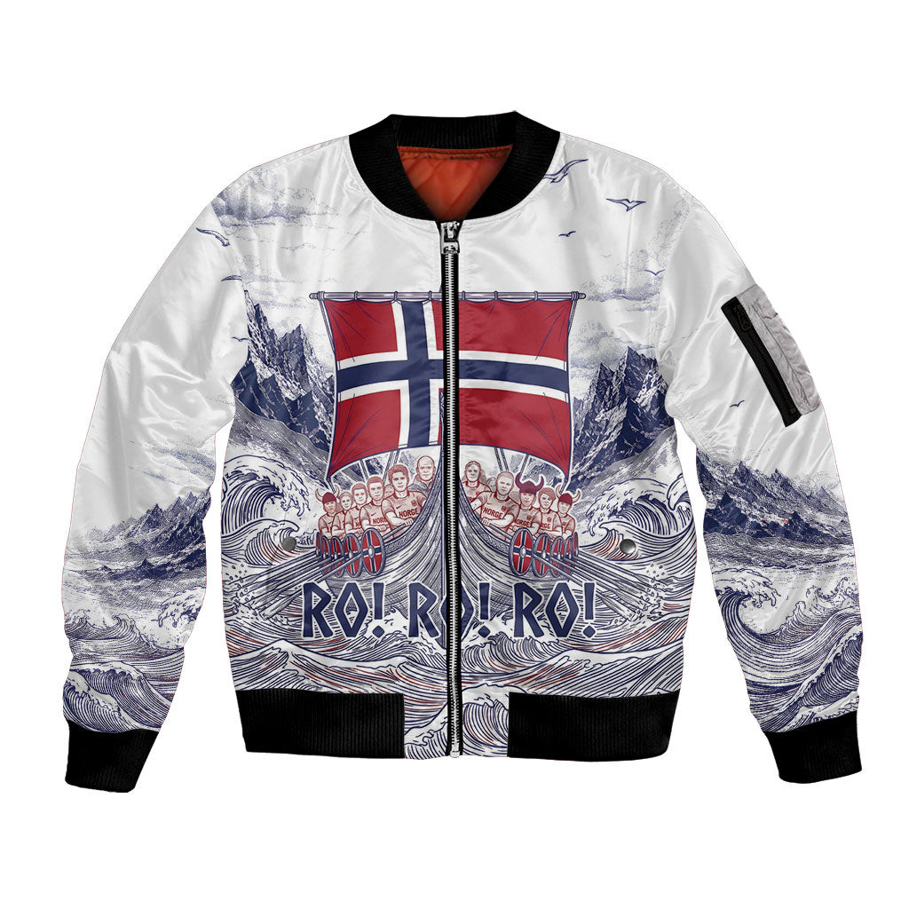 Custom Norway Football Sleeve Zip Bomber Jacket Ro Ro Ro Viking Glory