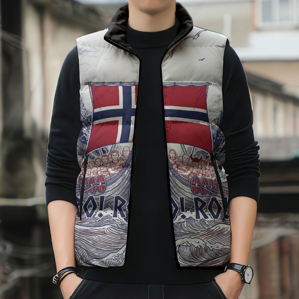 Custom Norway Football Sleeveless Puffer Jacket Ro Ro Ro Viking Glory