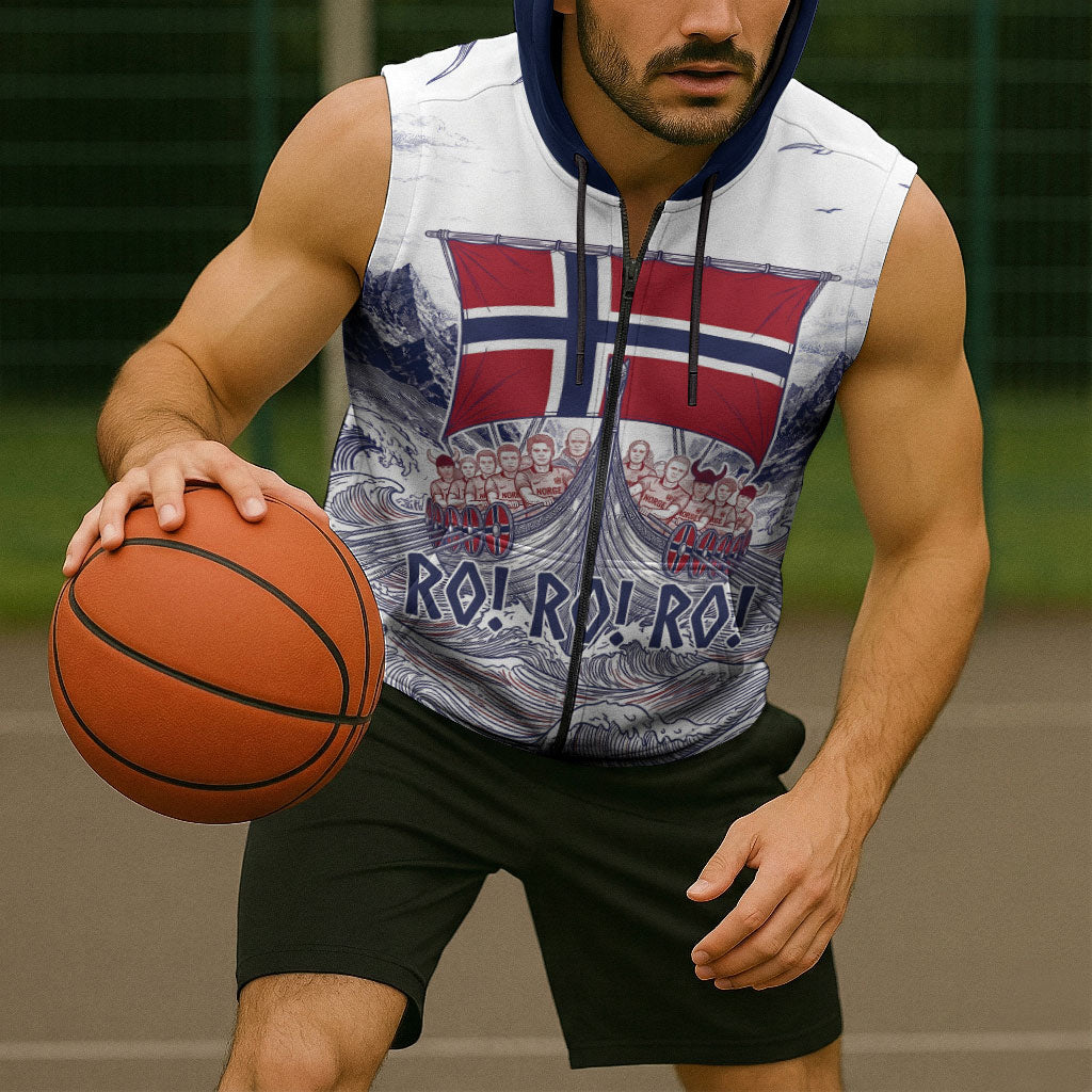 Custom Norway Football Sleeveless Zip Hoodie Ro Ro Ro Viking Glory