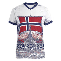 Custom Norway Football Women V-Neck T-Shirt Ro Ro Ro Viking Glory