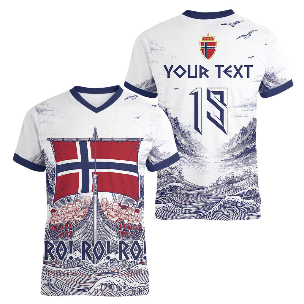 Custom Norway Football Women V-Neck T-Shirt Ro Ro Ro Viking Glory