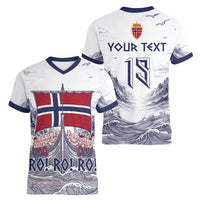 Custom Norway Football Women V-Neck T-Shirt Ro Ro Ro Viking Glory