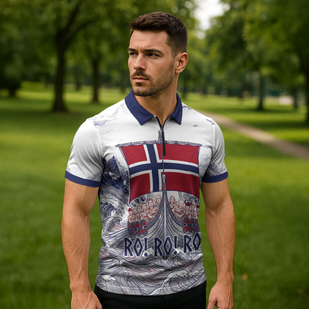 Custom Norway Football Zipper Polo Shirt Ro Ro Ro Viking Glory