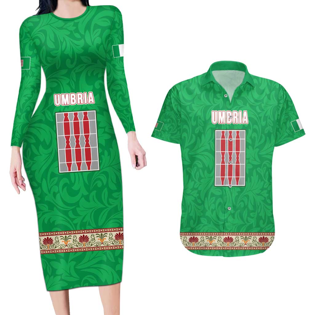 Personalized Italy Umbria Couples Matching Long Sleeve Bodycon Dress and Hawaiian Shirt Flag Style LT19