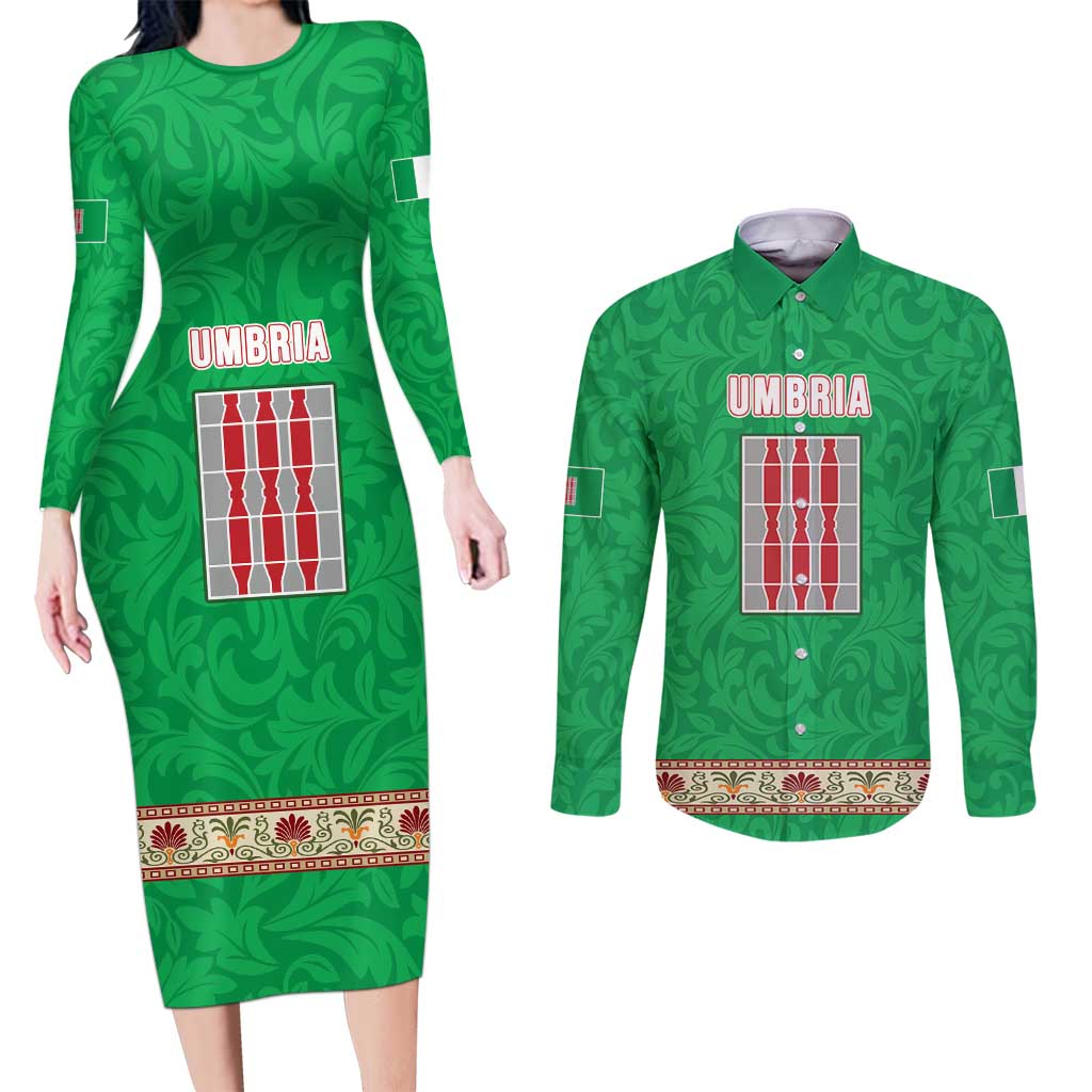 Personalized Italy Umbria Couples Matching Long Sleeve Bodycon Dress and Long Sleeve Button Shirt Flag Style LT19