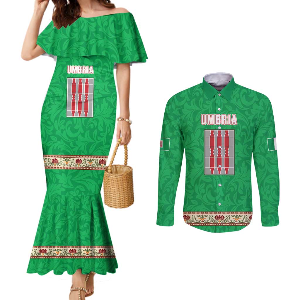 Personalized Italy Umbria Couples Matching Mermaid Dress and Long Sleeve Button Shirt Flag Style LT19