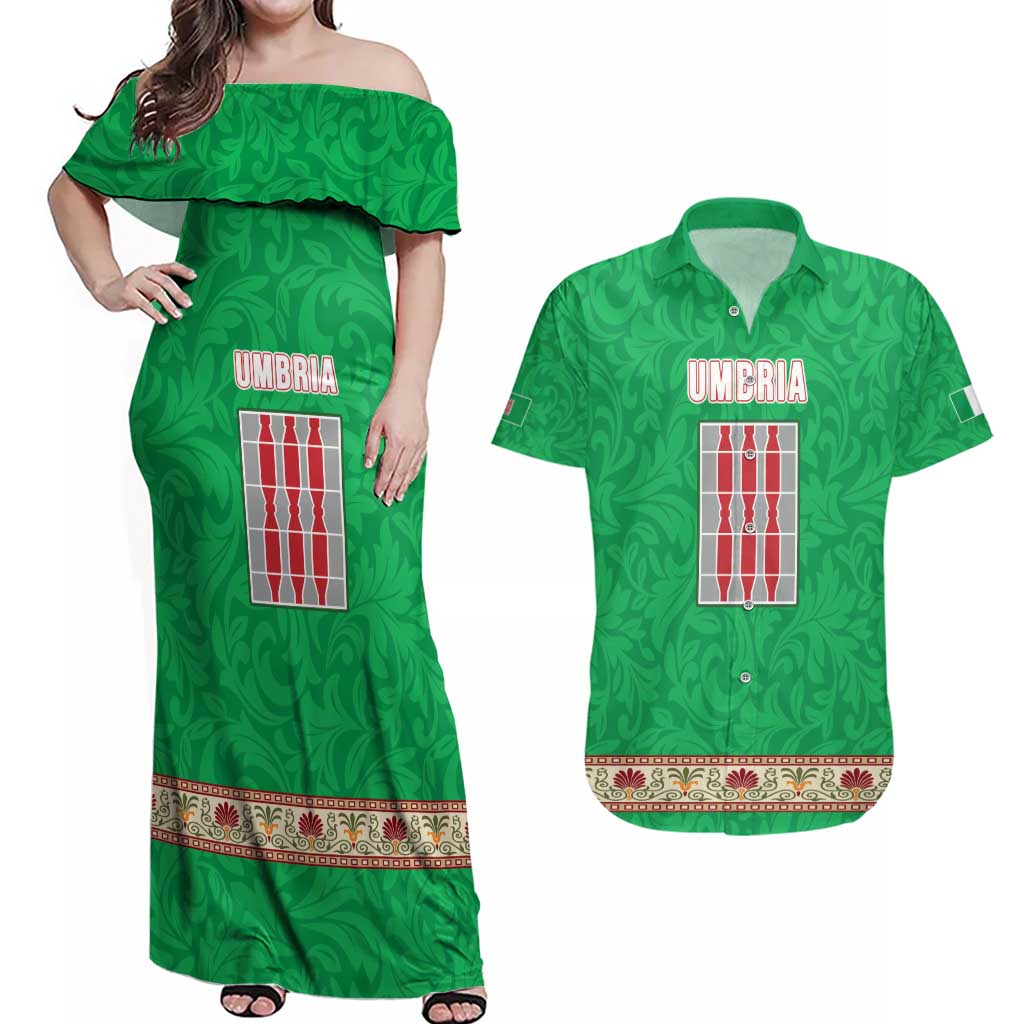 Personalized Italy Umbria Couples Matching Off Shoulder Maxi Dress and Hawaiian Shirt Flag Style LT19