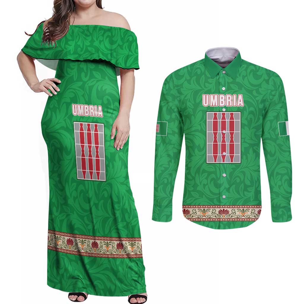 Personalized Italy Umbria Couples Matching Off Shoulder Maxi Dress and Long Sleeve Button Shirt Flag Style LT19