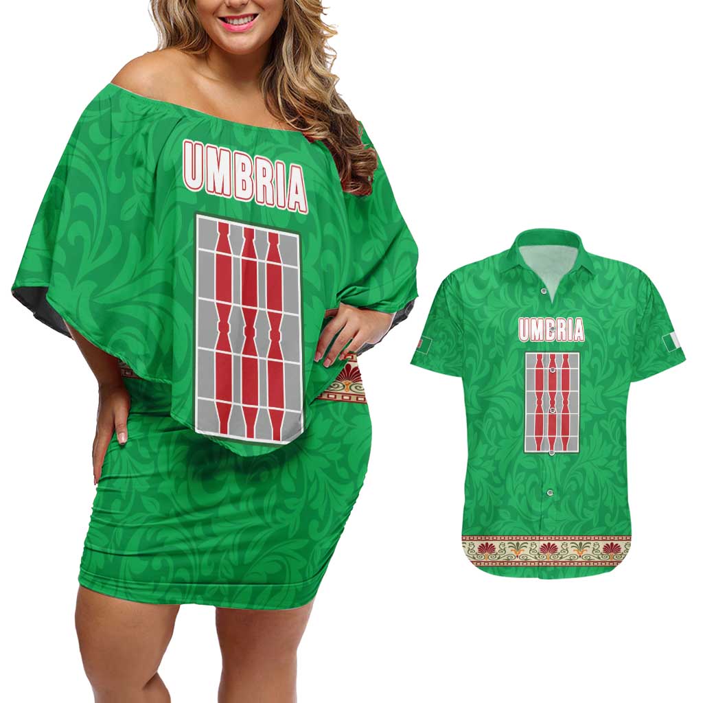 Personalized Italy Umbria Couples Matching Off Shoulder Short Dress and Hawaiian Shirt Flag Style LT19