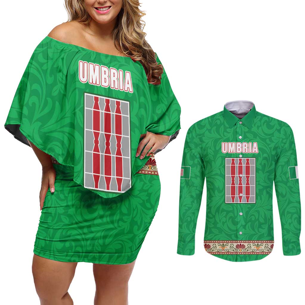 Personalized Italy Umbria Couples Matching Off Shoulder Short Dress and Long Sleeve Button Shirt Flag Style LT19