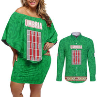 Personalized Italy Umbria Couples Matching Off Shoulder Short Dress and Long Sleeve Button Shirt Flag Style LT19
