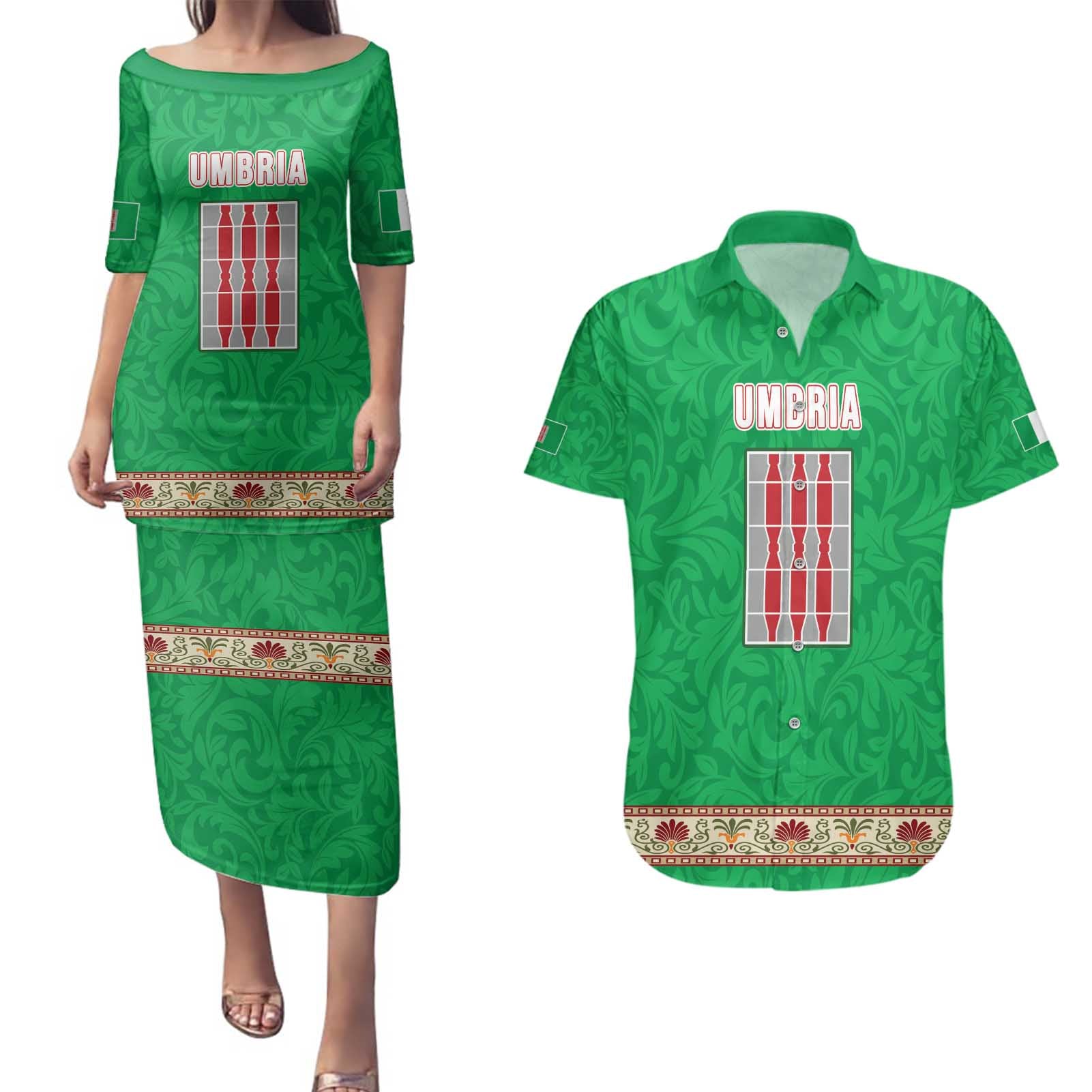 Personalized Italy Umbria Couples Matching Puletasi and Hawaiian Shirt Flag Style LT19