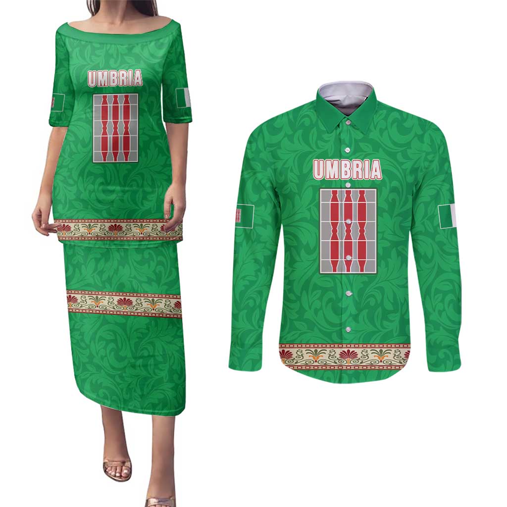 Personalized Italy Umbria Couples Matching Puletasi and Long Sleeve Button Shirt Flag Style LT19