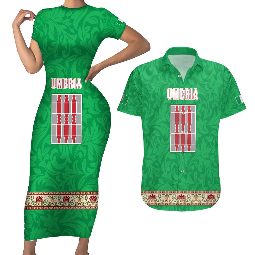 Personalized Italy Umbria Couples Matching Short Sleeve Bodycon Dress and Hawaiian Shirt Flag Style LT19